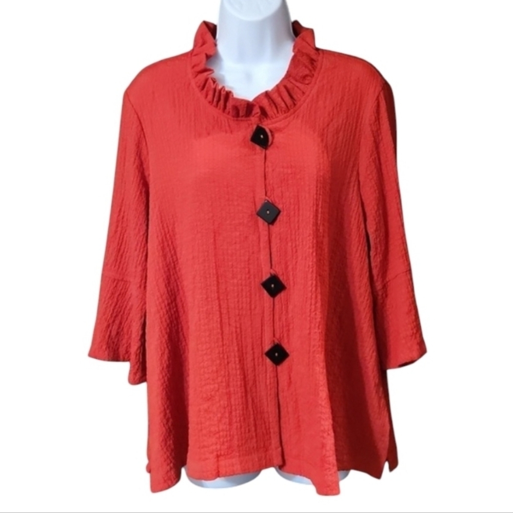 Ali Miles Red Ruffle Neck Dinner Jacket Blouse
